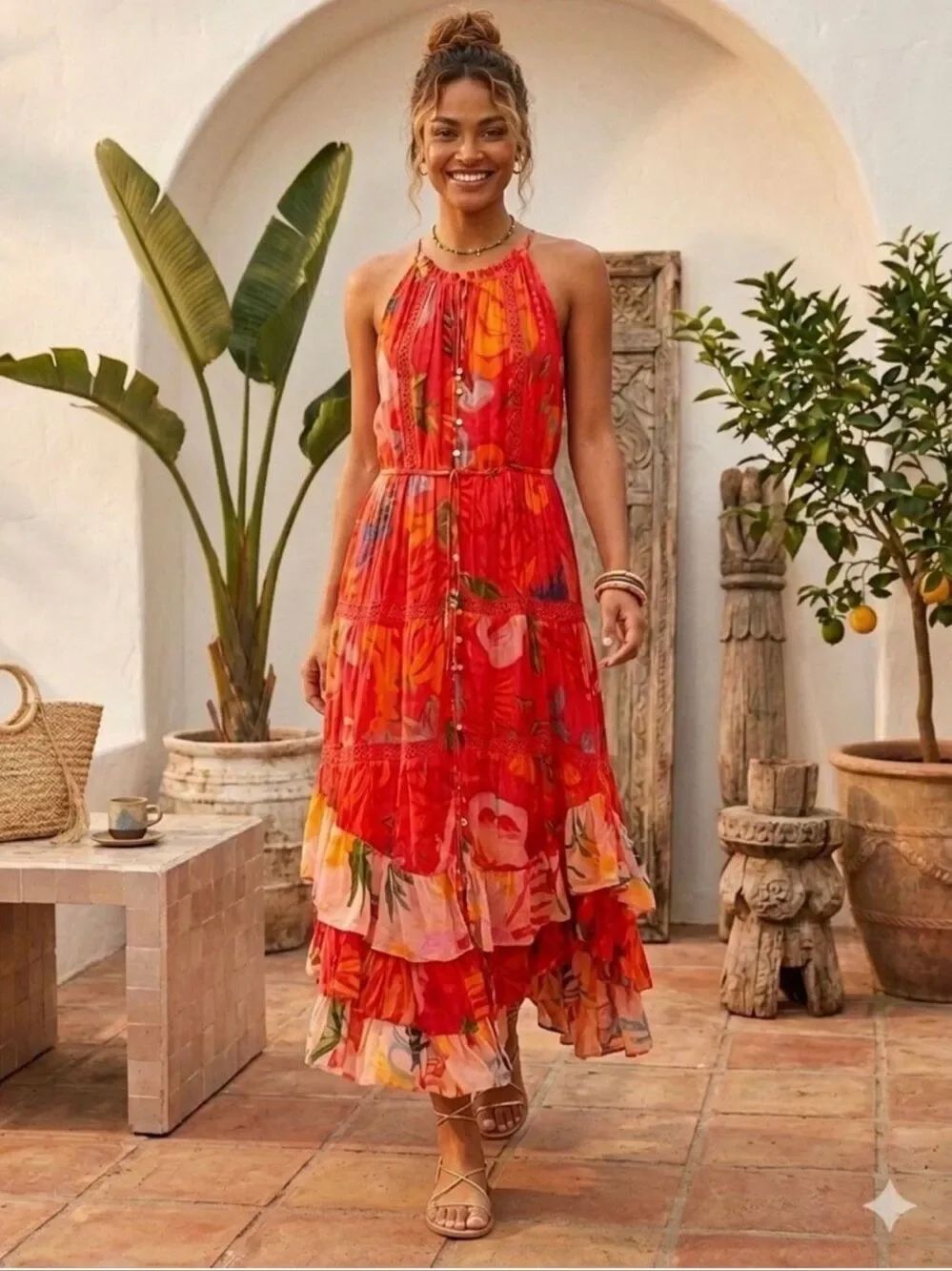 NWT Farm Rio Mixed Fruits Ocean Maxi Dress Size M